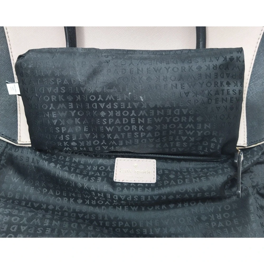 Kate Spade Tilden Colorblock Beige Black Leather Double Handles Satchel Bag